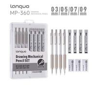 Shein Languo NUEVO Set de 4 lápices mecánicos de metal, lápices mecánicos de 0.3/0.5/0.7/0.9mm para pintura y escritura, con minas de repuesto, incluye caja