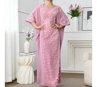 Shein Larga bata tradicional turca y árabe con escote de barco y flores 3D, para primavera/verano