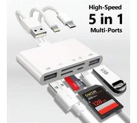 Shein Lector de tarjetas 5 en 1, visor de cámara OTG USB, ranura para tarjeta SD/TF, USB3.0/Tipo-C/Conector Lightning, Plug and Play, Lector de tarjetas uni