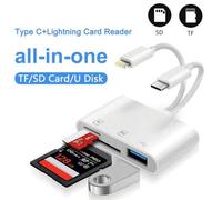 Shein Lector de tarjetas SD/Unidad flash USB 3 en 1 con conector tipo C/Lightning, adaptador de lector de tarjetas Micro SD compatible con iPhone e iPad