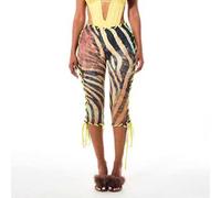 Shein Leggings Capri con Estampado de Tigre, Detalle de Cordones Laterales en Amarillo Neón y Largo Corto, Pantalones para Festival de Verano