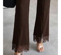Shein Leggings de cintura alta elástica con parches de encaje negro elegante para mujer, adecuados para ir a la oficina, citas y se pueden combinar con dife