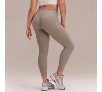Shein Leggings de talla grande de 24" FeatherFit™ Sail On, con paneles acanalados suaves y transpirables, bolsillos laterales y efecto levantador de glúteos