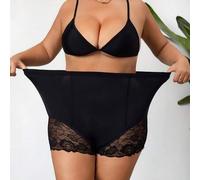 Shein Leggings elásticos de cintura alta con parches de encaje negro que estilizan, talla grande, Curve Plus, vacaciones Hoho