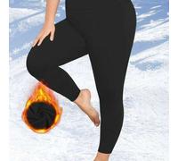 Shein Leggings sin costuras con forro térmico de talla grande de cintura alta, pantalones negros ajustados de longitud hasta el tobillo, adecuados para entr