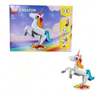 Shein LEGO 31140 Juguete Mágico de Unicornio 3 en 1, se transforma de unicornio a caballito de mar a pavo real, figuras de animales arcoíris, juguetes para