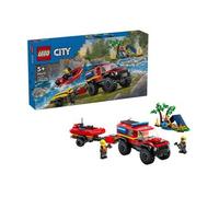 Shein Lego 60412 Serie City Camión de bomberos 4X4 y lancha de rescate, juguete educativo de bloques de construcción, regalo