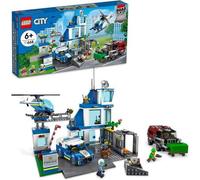 Shein LEGO City Estación con furgoneta, camión de basura y helicóptero Juguete 60316, Regalos para niños y niñas de 6 años en adelante, con 5 minifiguras y