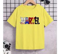 Shein Lemas de letras con elementos de superhéroes creativos, cine y televisión, impresión de patrones de personajes de cómics, estilo mismo para niños y ni