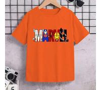 Shein Lemas de letras con elementos de superhéroes creativos, cine y televisión, impresión de patrones de personajes de cómics, estilo mismo para niños y ni
