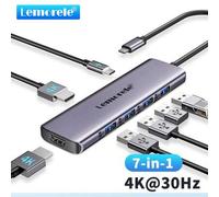 Shein Lemorele TC66L Hub USB-C multifuncional 7 en 1, compatible con dos pantallas diferentes, con un rendimiento talla grande estable, no requiere controla