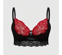 Shein Lencería de talla grande tipo sujetador bralette con mezcla de malla, encaje de pestañas y anillo metálico en estilo gótico