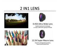 Shein Lente macro para teléfono móvil 2 en 1, lente macro 12.5X + lente gran angular 0.45X, lente de teléfono compacto, mejora el efecto de disparo, clip un