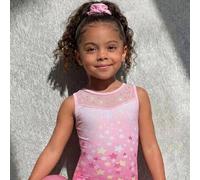 Shein Leotardo de danza y gimnasia sin mangas con estampado colorido negro para niñas jóvenes, atuendo de actuación colorido y de moda para niñas jóvenes gr