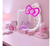Shein Letrero de luz de neón Sanrio Hello Kitty Cat con espejo de pared y tira LED ajustable - Plástico, montado en la pared, control de interruptor, multip