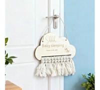 Shein Letrero de madera con forma de nube para indicar que el bebé está durmiendo, decoración de manija de puerta con diseño de borlas de madera, letrero de