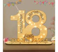 Shein Letrero de madera con números "2024" como regalo de cumpleaños de 18 años, libro de visitas con soporte de luz de hadas LED y portavelas, decoración d