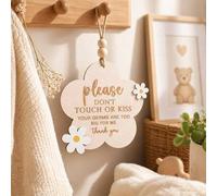 Shein Letrero de madera para la guardería del bebé - "Por favor, no tocar ni besar" Letrero colgante para la puerta, decoración para baby shower, recordator