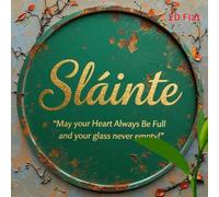 Shein Letrero de metal con bendición irlandesa vintage en 2D plano - Arte de pared de hierro rústico verde, texto dorado, "¡Que tu corazón esté siempre sati