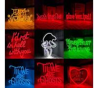 Shein Letrero de neón de Feliz Halloween, Muerto por dentro/Dáselos/Que se pudran contigo/Nunca confíes en los vivos/Hasta que seamos fantasmas Luz de neón