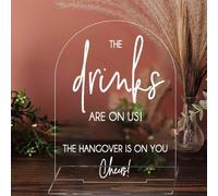Shein Letrero plano impreso en 2D para barra de boda con soporte - "Las bebidas corren por nuestra cuenta, los dolores de cabeza por la tuya" - Decoración a