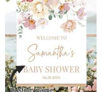 Shein Letreros de bienvenida personalizados para baby shower de flores silvestres con nombres personalizables, carteles de bienvenida para baby shower de fl