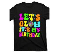 Shein Let's Glow Crazy It's My Birthday Party Men's Retro Graphic T-Shirt - Neon 80s Style, Comfortable Cotton Round Neck Short Sleeve Tee For Casual WearFa
