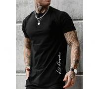 Shein Letter Los Angeles Print Men's Crew Neck Fashionable Short Sleeve Sports T-shirt, Comfortable And Versatile, For Summer And Spring, Athletic , Comfort
