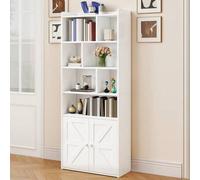 Shein Librería de 4 niveles con puertas y armario, librería independiente con compartimentos abiertos para casa, oficina, salón y dormitorio, blanca, 60 x 3