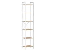 Shein Librería de 6 Niveles, Biblioteca, Estantería para Oficina, Estudio, Sala de Estar, Dormitorio, 30 x 40 x 187,5 cm, Industrial, Beige Natural y Blanco