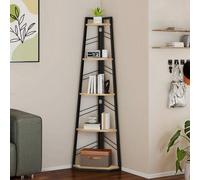 Shein Librería esquinera industrial de 5 niveles BALCONERA: moderna librería independiente con escalera en madera de roble y paneles abiertos | Para salón,