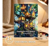 Shein Libro de colorear de casa del árbol de fantasía de bolsillo, alivio del estrés para adultos | Colorear para relajación y alivio emocional, tamaño comp