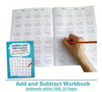 Shein Libro de ejercicios de matemáticas de suma y resta dentro de 1000, cuaderno de aprendizaje de matemáticas escrito a mano para niños, libro de entrenam
