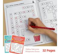 Shein Libro de ejercicios de rompecabezas matemáticos para niños, 32 páginas/libro, juego de completar los espacios en blanco dentro de 20, aritmética menta