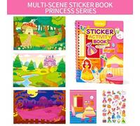 Shein Libro de pegatinas de escenas DIY para niños de 3 años, entrenamiento de concentración y educación temprana, reutilizable, libro de pegatinas de vesti