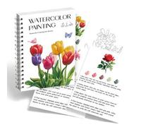 Shein Libro de práctica de pintura de flores en acuarela de 12 páginas con tutoriales, líneas dibujadas a mano, el mejor regalo para amantes del arte
