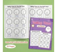 Shein Libro de práctica para que los niños aprendan a decir la hora, libro de actividades educativas para el aprendizaje de la lectura del reloj en el jardí