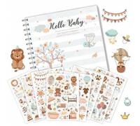 Shein Libro de registro de hitos del bebé + Juego de pegatinas para álbum de recortes del bebé, Lindo diario, álbum de recortes o álbum de fotos del bebé, L