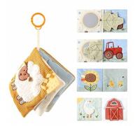 Shein Libro de tela con temática de granja interactiva, diseño colgante y giratorio, juguete de estimulación táctil multisensorial, juguete de iluminación c
