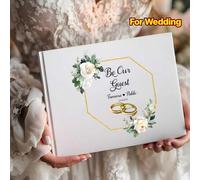 Shein Libro de visitas de boda personalizado con tema de hojas, libro de visitas de boda cuadrado, libro de visitas de boda con monograma de nombre, álbum d