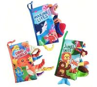 Shein Libro interactivo de dinosaurios bebé, libro táctil, juguete suave interactivo para carrito de bebé, regalo de Pascua, Día del Niño, libros para bebés