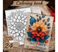 Shein Libro para colorear A4 de 24 páginas con diseños de mandalas, papel talla grande grueso, una sola cara, para alivio del estrés, regalo de Navidad, Año
