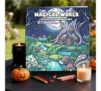 Shein Libro para colorear de 22 páginas de papel grueso con tema de Bosque Mágico Maravilloso, patrones de escenas de casa del árbol antigua iluminada por l