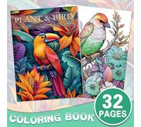 Shein Libro para colorear de 32 páginas para adultos: Patrones de plantas y pájaros - Regalo perfecto para cumpleaños, Navidad, Día de San Valentín, vuelta