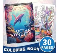 Shein Libro para colorear de adultos Ocean Wonders - 30 páginas, adecuado para terapia artística, ocio y entretenimiento - Tamaño grande, impresión a una so
