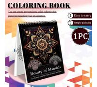 Shein Libro para colorear de mandalas para adultos, 24 páginas, tamaño A4, papel reforzado, impresión a una sola cara, encuadernación espiral, para aliviar