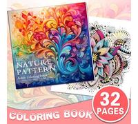 Shein Libro para colorear para adultos, 8.2 X 8.2 pulgadas, 32 páginas, diseño de patrones de naturaleza, papel grueso, suministros de arte, adecuado para o