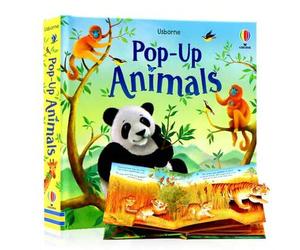 Shein Libro pop-up de animales 3D de Usborne, libro interactivo con solapas y ventanas emergentes, aprendizaje temprano en inglés, reconocimiento de animale