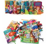 Shein Libros de tela para bebés de 6 páginas, libros de tela cognitivos de Montessori no desprendibles con patrones de animales marinos y dinosaurios de dib