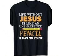 Shein Life Without Jesus Funny Christian Religious Faith T-Shirt, Casual Crew Neck Short Sleeve Tee, 100% Cotton Fabric, Slight Stretch, Summer Fashion Top,
